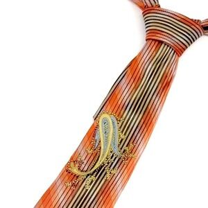 Bruno Conte by Don Jonathan Mens Necktie Orange Paisley Striped 60+" Modern Rock
